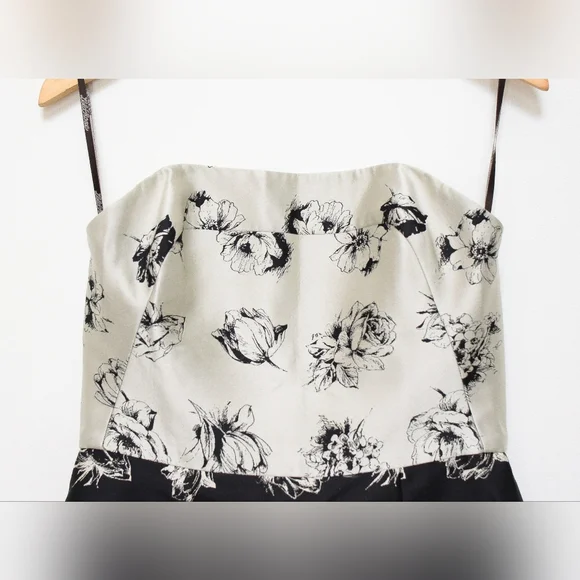Lela Rose Floral Strapless Silk Cocktail Dress Black Silver Metallic Formal Sz 8 - Picture 3 of 14